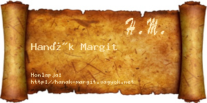 Hanák Margit névjegykártya